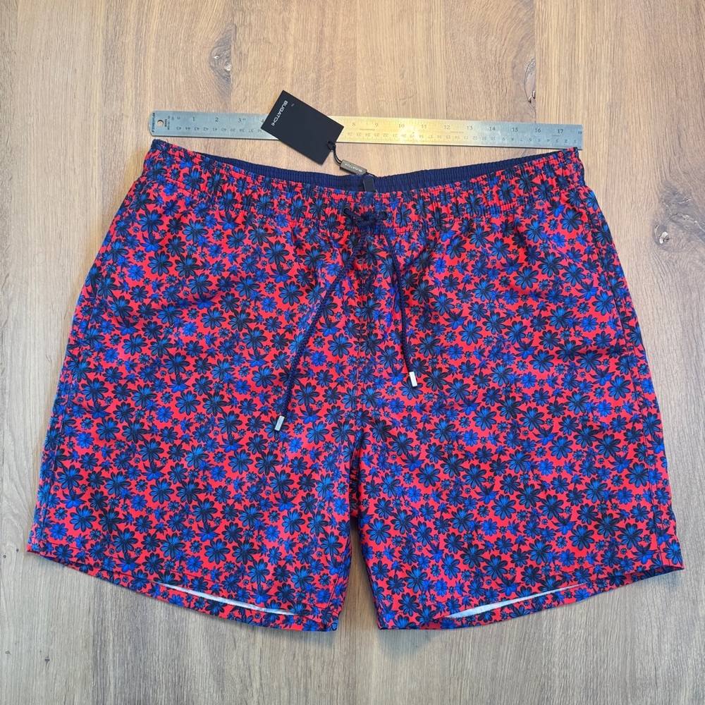 Bugatchi Red and Blue Patterned Swim Trunks